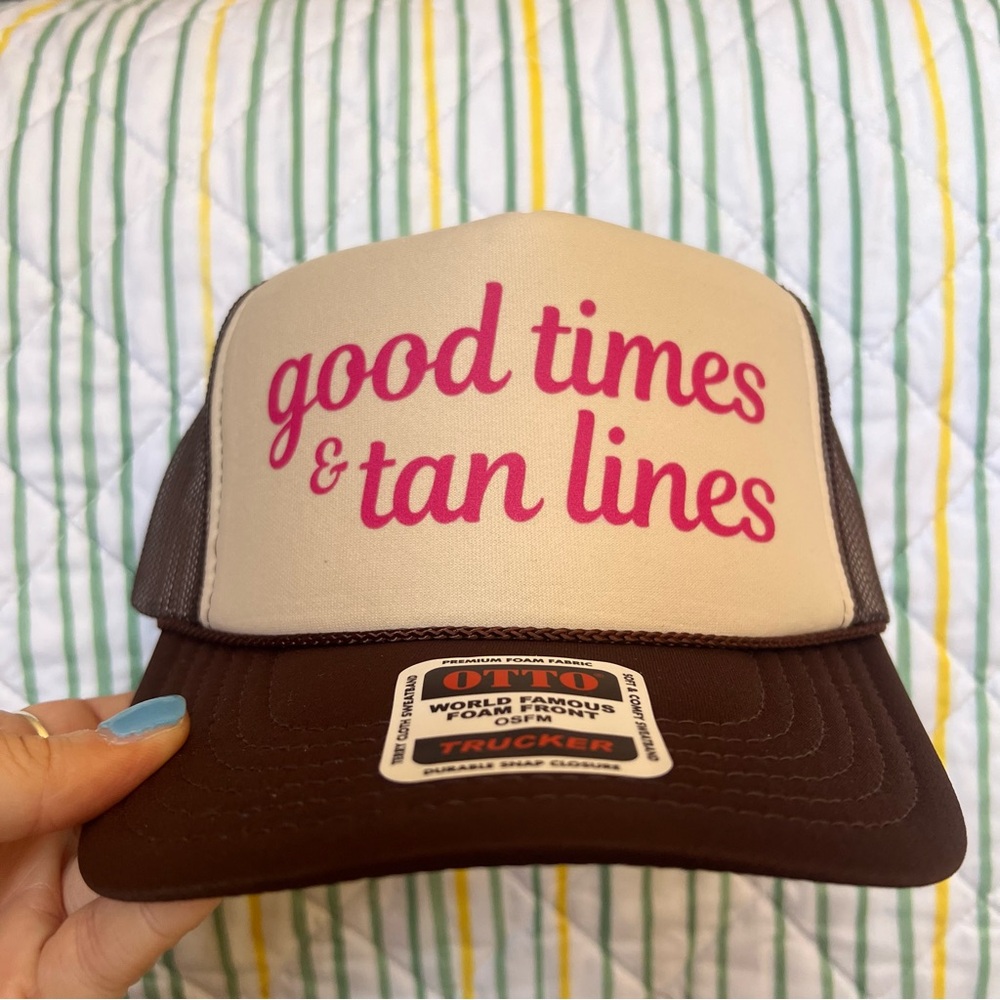 Zach top inspired good times and tan lines trucker hat